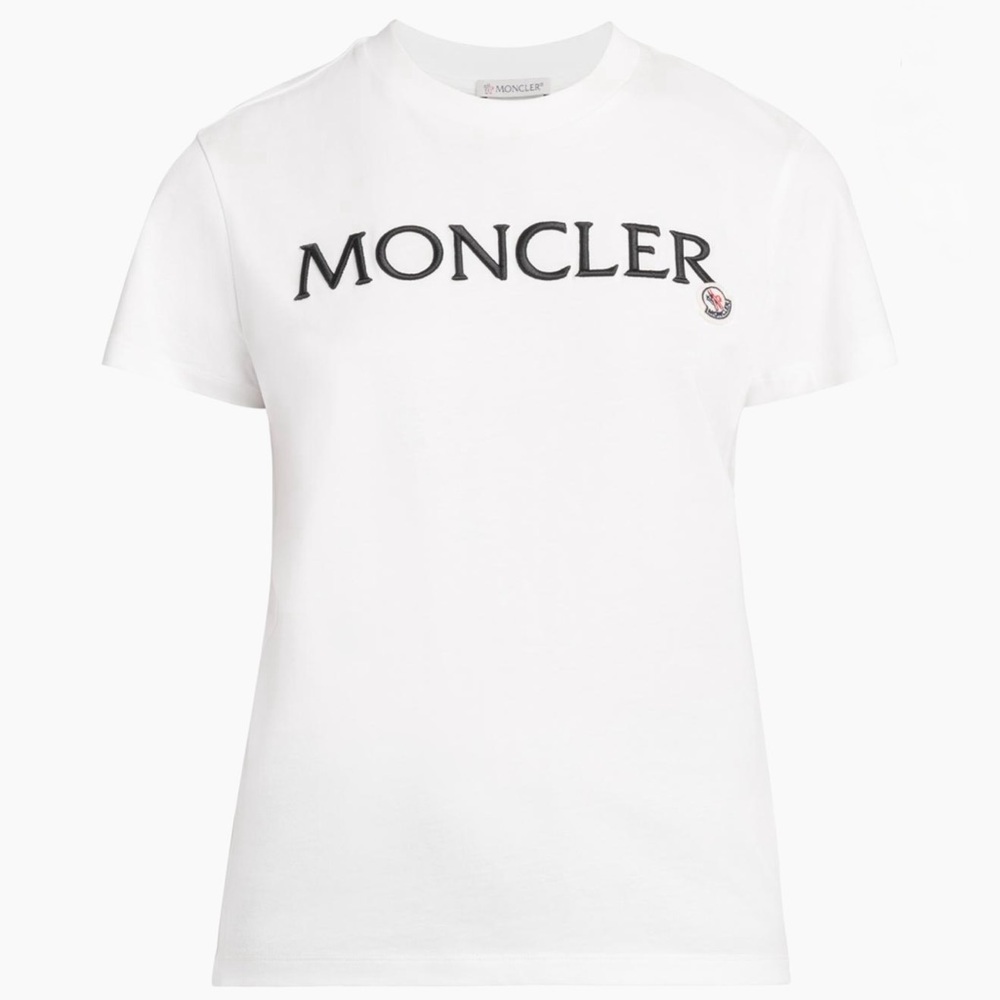 Moncler Women Tee in White with Black Logo